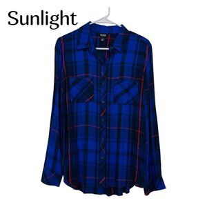A.N.A Womens Button-Up Plaid Shirt Size M Blue & Red 100% Rayon